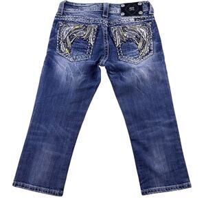 Miss Me Capri Size 25 Cuffed Low-rise Blue‎ Jeans Denim Rhinestone Thick Stitch